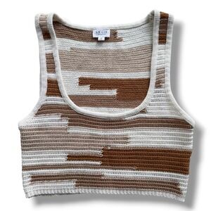Le Lis Collection Women's S Tan Brown Abstract Stripe Crochet Knit Crop Tank Top